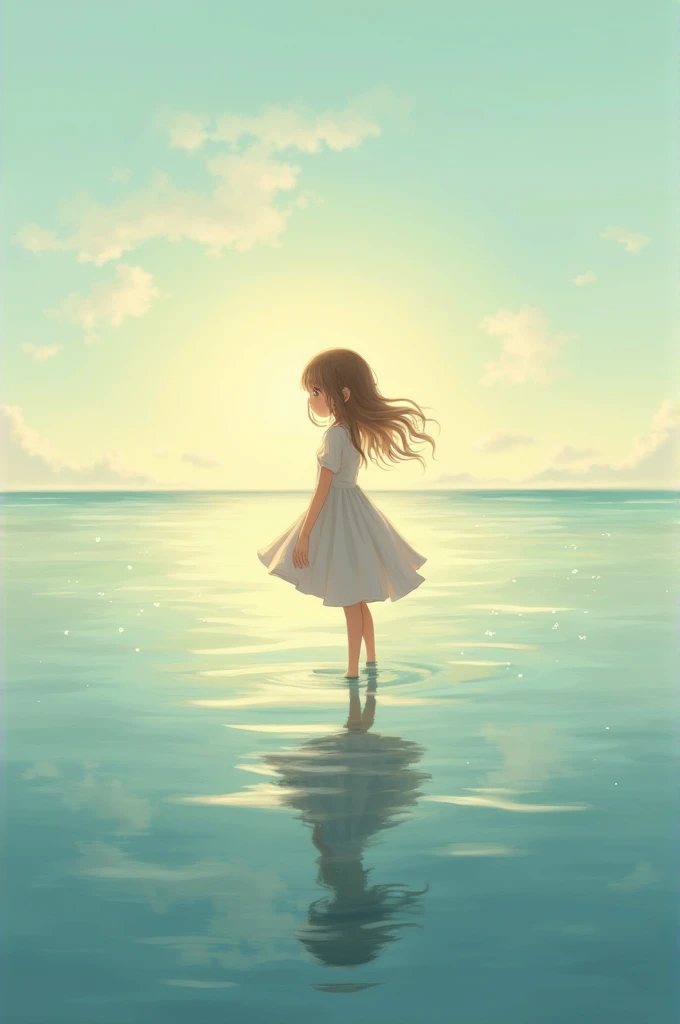 A girl Stant in the sea
