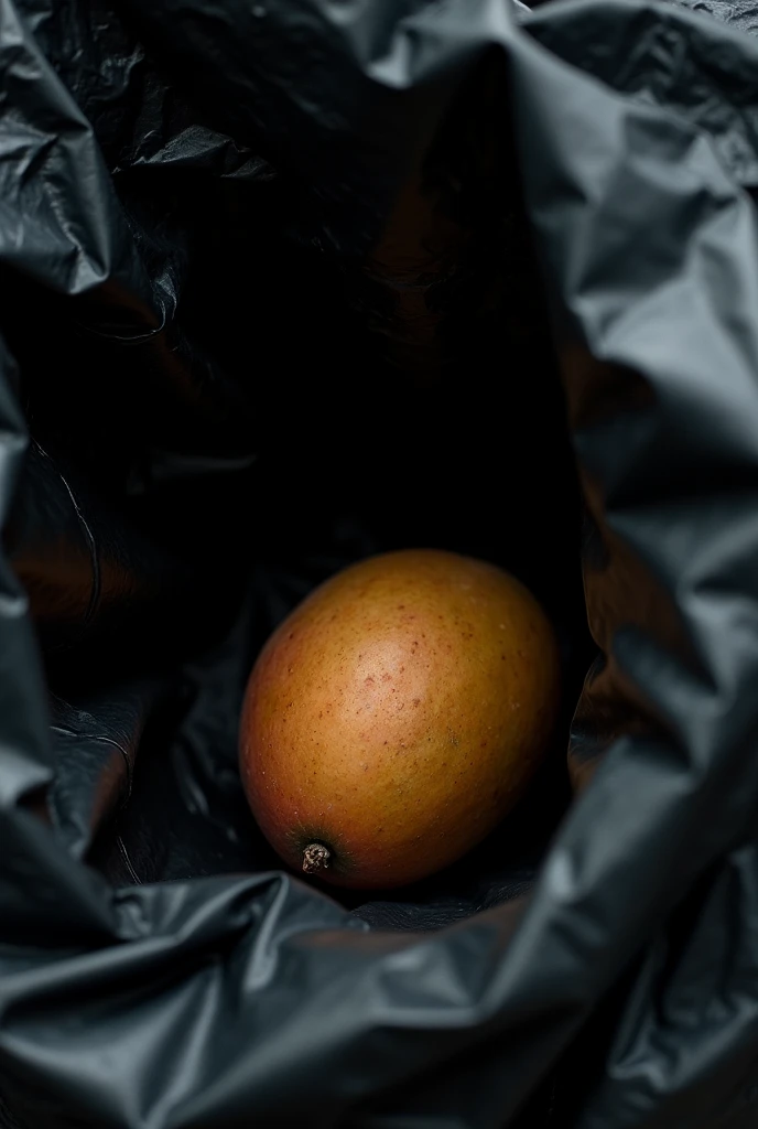 Mango pit in black garbage bag