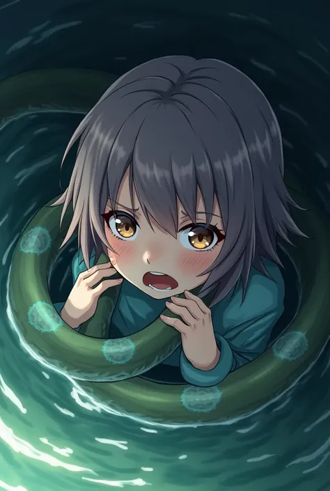 Vore, anime girl being swallowed alive by a snake, scared face, crying, anime girl