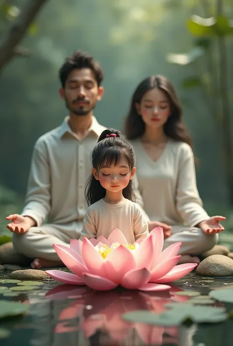 Child girl mom dad meditation Lotus 