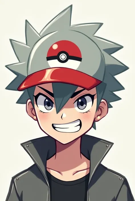 Young white adult, Scrawny, short military shaded hair, YouTube profile, with pokeball pokemon cap, 2d, Only from the neck up, evil grin 