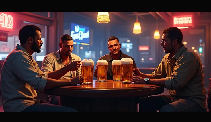 GTA 5, GTA 5 characters with beer mugs, in GTA 5 style,
