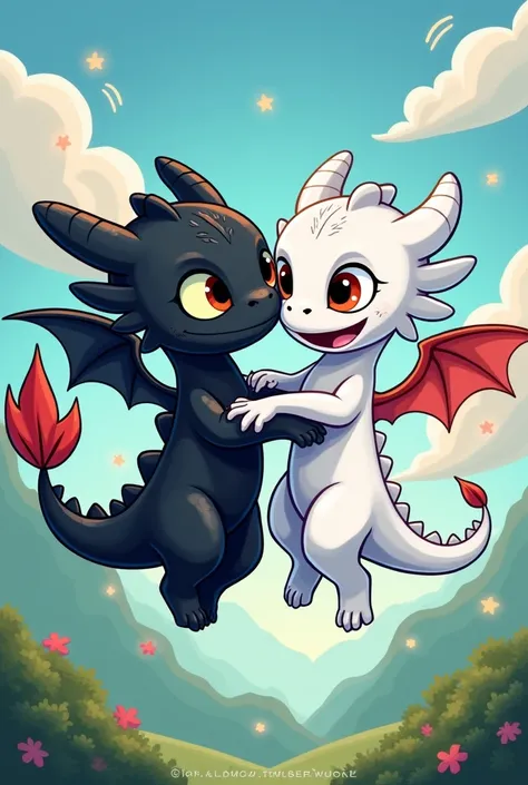 Toothless the dragon and the white dragon love image cartoon 