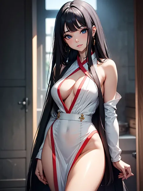 (​masterpiece、top-quality、hight resolution、Unity 8k、extremely details CG:1,Best Picture), "A  porn star with a small bust, confidently posing in a stylish, revealing outfit. She has a slender figure and exudes self-assurance despite her small chest. Her ma...