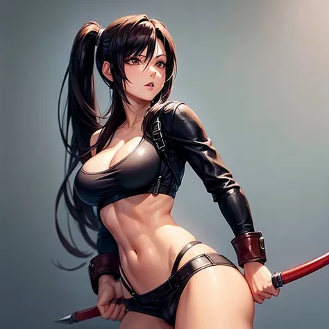 A woman with a penis growing out of her crotch　　Tifa Lockhart