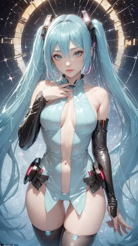 (((1girl))), (((Waifu, VOCALOID, Miku Hatsune Waifu))), (((Long Hair, Twintails Hair))), ((Cyan Eyes eyes:1.3, Upturned Eyes: 1, Perfect Eyes, Beautiful Detailed Eyes, Gradient eyes: 1, Finely Detailed Beautiful Eyes: 1, Symmetrical Eyes: 1, Big Highlight ...