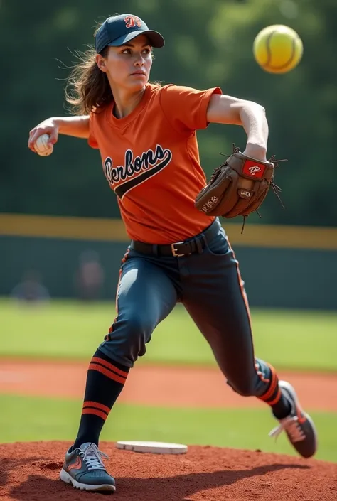 Generate a cool effect of softball player drawing idea with cool posture and angle of camera make it nice (pitching and throwing)