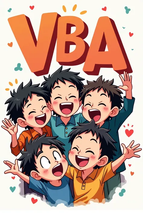 Make a logo with four anime boys laughing and on top it should be written V D B A 