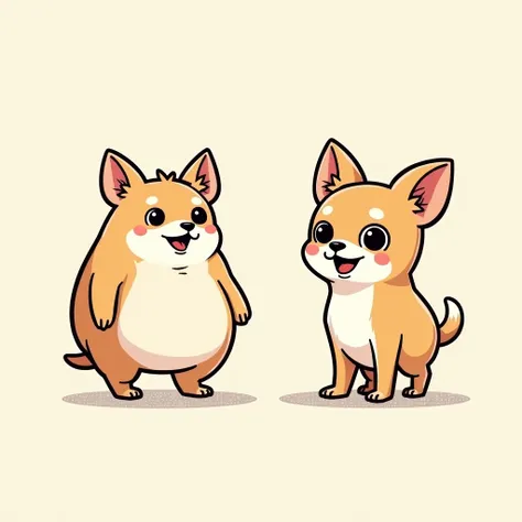 Chibi Style, 2-panel cartoon, dot halftone, Flat Color, Chihuahua successfully diets,Please draw the before and after,It looks like it&#39;s hard for a fat Chihuahua,Skinny Chihuahua looks happy