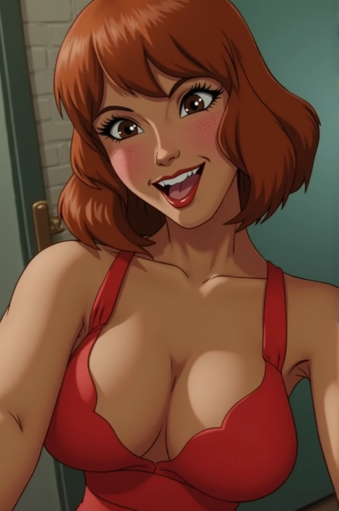 Velma from scooby doo showing her boobs and nipples while taking a selfie