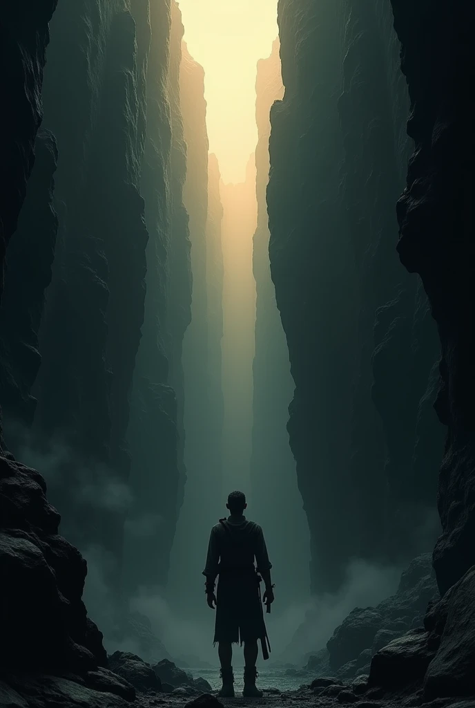 A man inside an abyss looking up