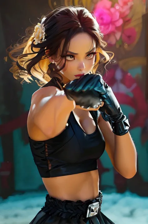   Fighting character, Black dress, fighting pose 