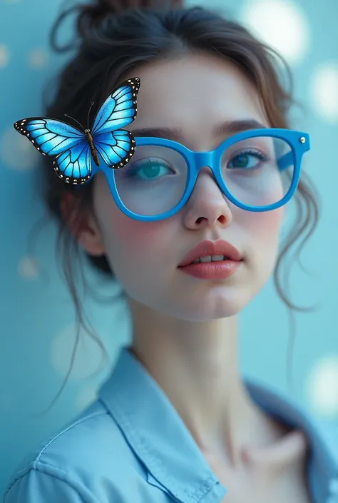 Blue glasses with butterfly on the temple