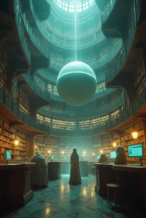 Imagine a vast, otherworldly library that contains every book ever written, and those yet to be written. The librarys architecture defies logic, with endless hallways and staircases that twist and turn in impossible ways. The shelves are filled with ancien...