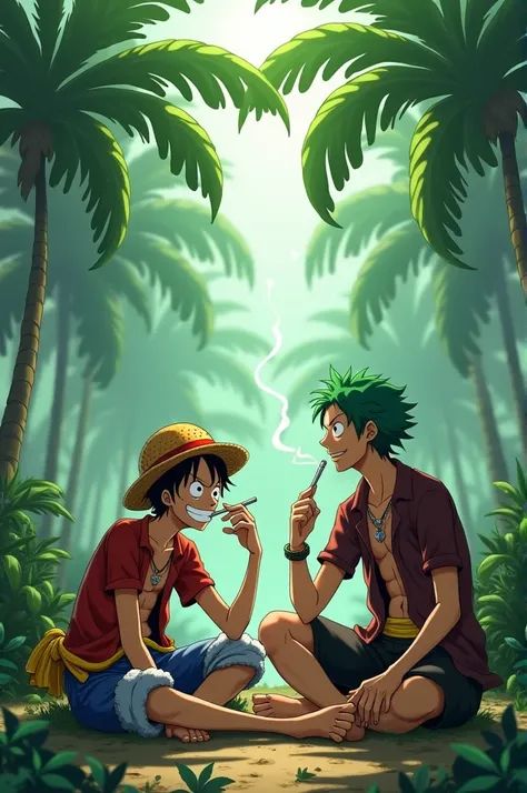 Luffy smoking weed with Zoro