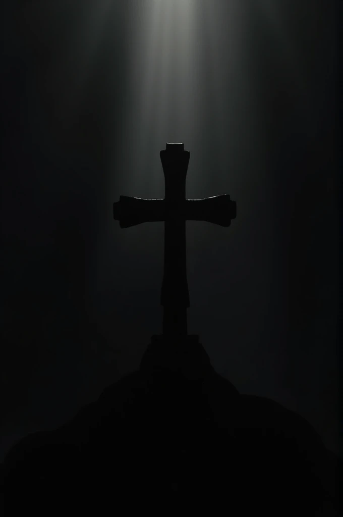 A black background and a silhouette of a cross and a shadow of glory