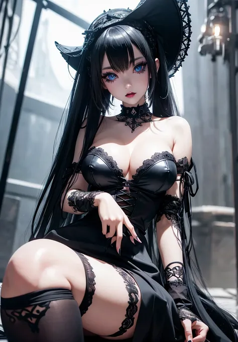  A gothic punk goth girl, perfect face, beautiful Asian woman with long White hair in White curls and coils, very cute and           beautiful girl, (highly detailed beautiful face), high detailed fingers, (wearing panties, topless), detailed face,
]cowboy...