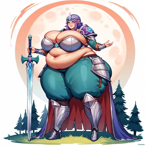 masterpiece, best quality, super detail, 4k, 1girl, milf, (female ssbbw, paladin armor:1.1), bbw, gigantic breasts, high heels, ...