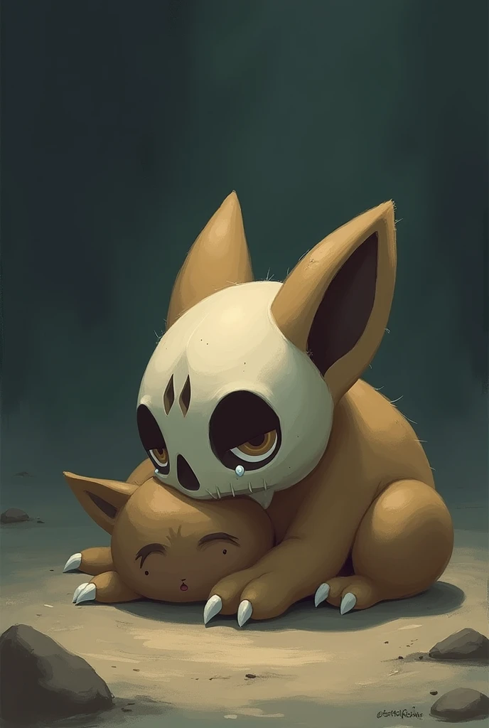 Cubone Llorandk remembering his deceased mother.
Her crying echoes in her skull