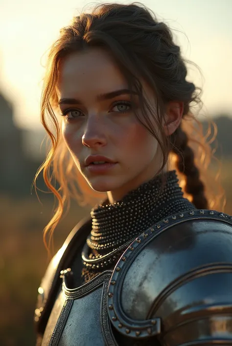 (masterpiece), (extremely intricate:1.3), (realistic), portrait of a girl, the most beautiful in the world, (medieval armor), metal reflections, upper body, outdoors, intense sunlight, far away castle, professional photograph of a stunning woman detailed, ...