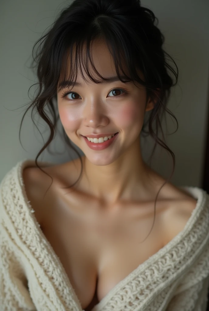 Professional Lighting、Very cute Japanese girl、beautiful girl、smile、Very short hair, Delicate body、(Flat Chest)、Erect nipples (naked、Soaking wet, Nipples are visible)、Full body photo