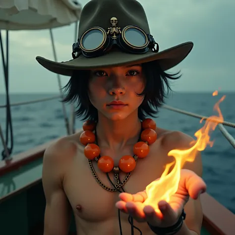 High resolution、Delicate depiction、8k、Realistic、(((Realistic)))、Really、Realistic depiction、photograph、Cinematic、youth、(((Young people)))、26 talents、Muscular、Toned body、Upper body naked、Black Hair Semi-Long、(((Ten-gallon hat and goggles)))、(((The chin strap...