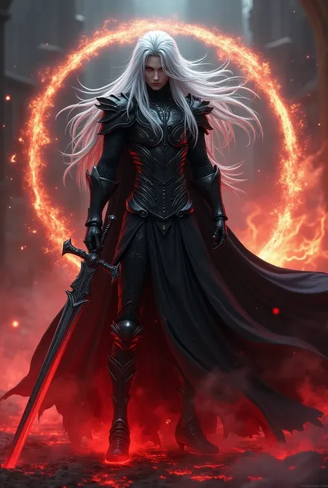 ((best quality, 8K, masterpiece: 1.5)), (Sephiroth),Final Fantasy VII,Warrior in shadow armor（（（Show your face））），Long wavy silver hair，{dark knight with Excalibur imbued with light}, Wide viewing angle, Huge firm bouncing breasts, Very detailed descriptio...