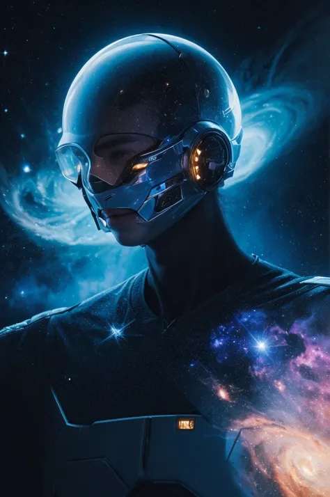 (best quality, masterpiece),Detailed,1boy,astronaut,complex portrait of a sci-fi Borg floating in outer space,nebula,galaxy,Looking forward,(cybernetic limb:0.7),