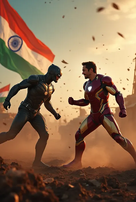 Robert Downey junior in Dr doom vs Krrish with army tank and Indian flag 