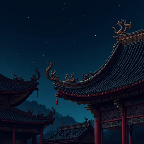 Chinese palace roof night close-up illustration