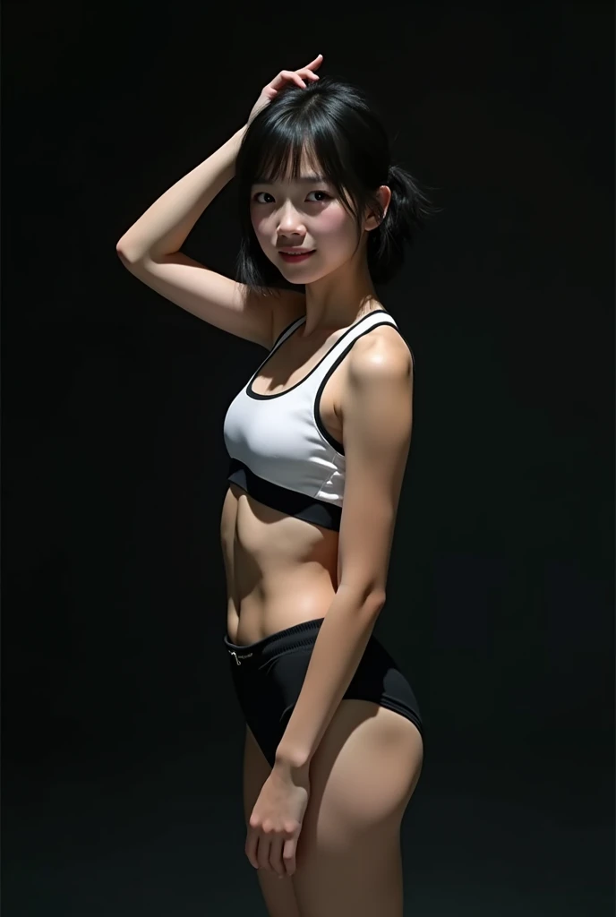 Realistic glowing skin, (発Sweat:1.8),Stand backwards,Look back at your face,Always look at the camera,(発Sweat:1.8),(Beautiful nipples in real life:1.6),,(whole body:1.9),(発Sweatしたリアルな白い肌:1.9),White socks, (black running shoes:1.8),
,Cold look,Cold Stare,Bl...