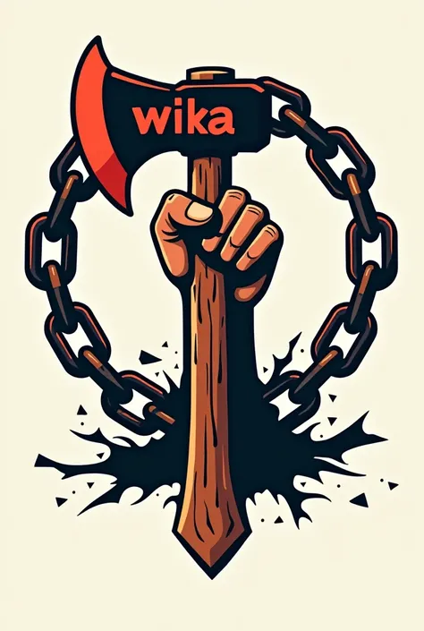 logo with a theme of Filipino : wikang mapagpalaya where there is a hand where it was written wika inside holding an ax and it breaks the circle chain 