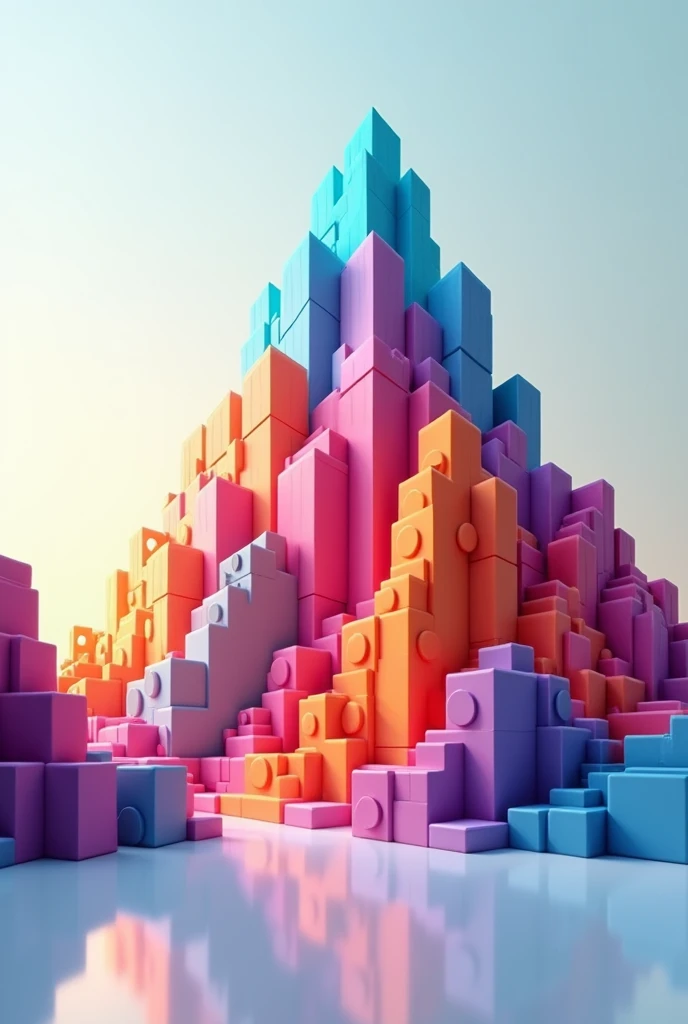 A large number of geometric colored blocks form a simple mountain，Simple styling，Light effects，Premium color matching，Tyndall effect，Near big far small 