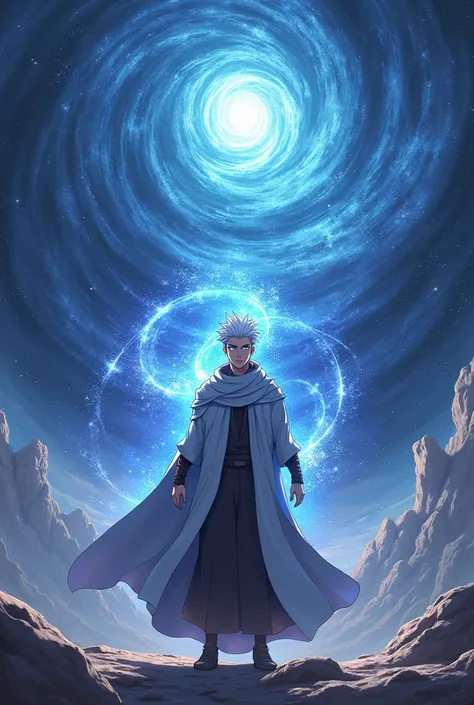 Generate a most powerful Muslim boy anime character with powerful aura in galaxy with white hair and or powerful and character name is (TASIN) power Kill gojo

