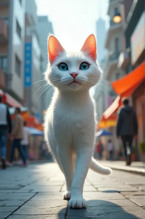 ai white anthropomorphic cat walking on street (3d)