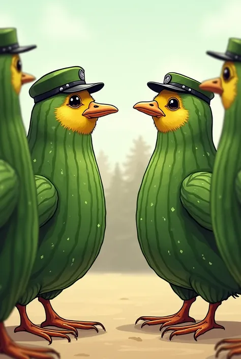 A satirical chick salute by the Bangladesh Police to the Bangladesh Army, both wearing Cucumber uniforms