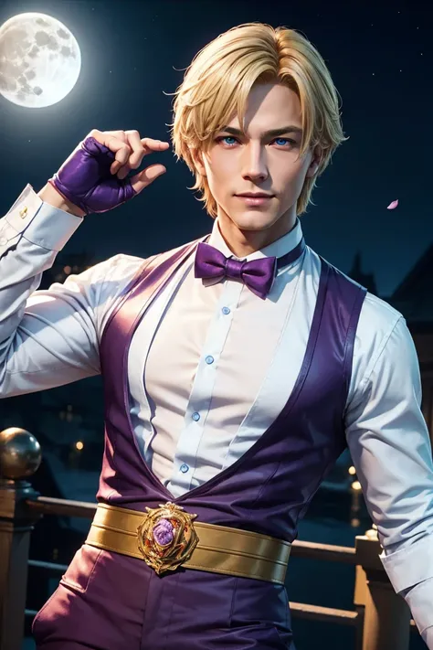 KOF,King of Fighters,King,Blue Eyes,Blonde Hair,Medium Hair,White long shirt,Purple vest,A bow tie,Beautiful white skin,Photorealistic,Ultra HD,high quality,masterpiece,Digital SLR,Detailed details,Intricate details,Anatomical basis,Depicted in detail,A de...