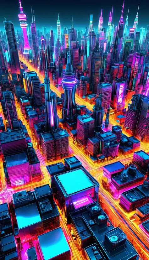 city where everything is made of machines, transparent, clear neon color, precision instruments, machines, machine parts, LED, wire cables, fusion of all-round punk and all genre punk, shading effects, gradation magic effects, mysterious effects, (ultra de...