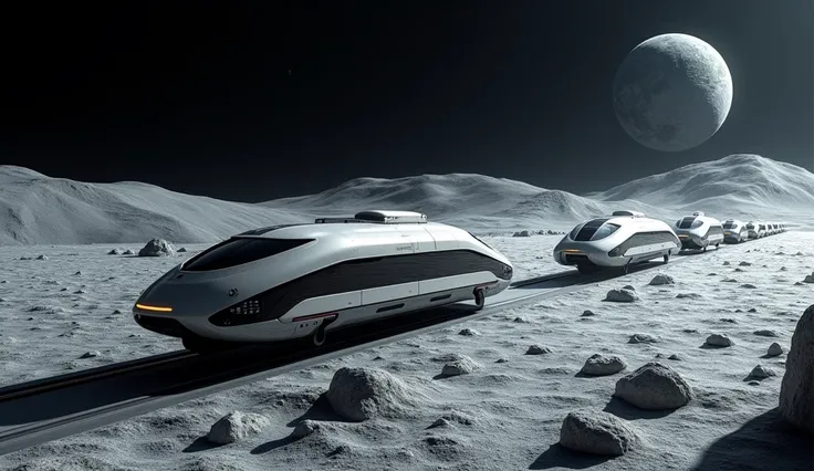 Futuristic magnetic levitation trains on the moon