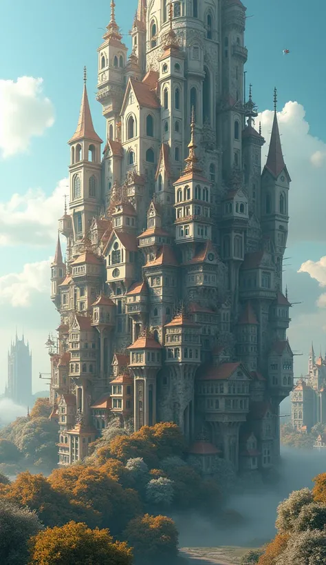 A huge house made up of countless small houses,Slowly rising towards the sky。Breaking the concept of time and space,Incorporates fantastic elements,Typical surreal scene。These scenes break the logic of reality,Bring strong visual impact and imagination spa...