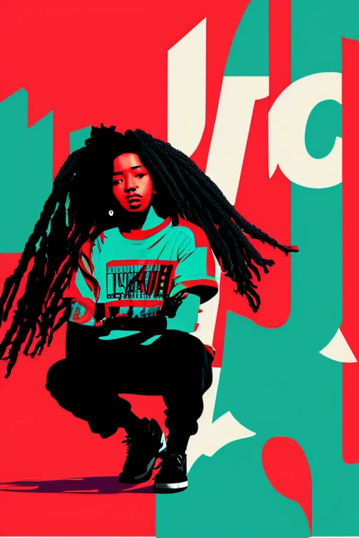 A background filled with scattered musical notes in various sizes and colors、

Creative logo illustration of a silhouette with dreadlocks and red headphones, 
Banksy、
A background completely filled with scattered musical notes in various sizes and colors, ...