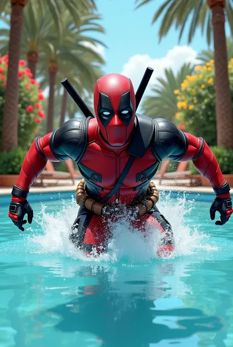 Deadpool in swimming pool 