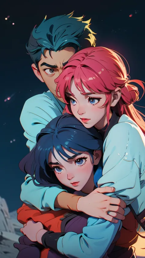 The boy and the girl are hugging each other under the stars at night. I want like Korean anime type image 
Please make for me More more more attractive images generate 
