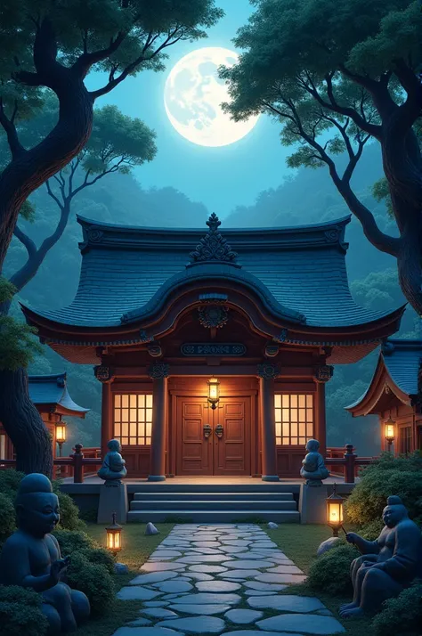 Generates a Japanese shrine at night