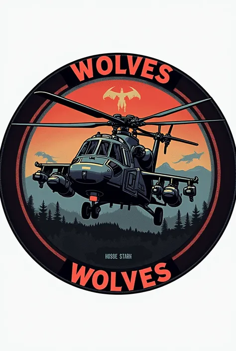 Create a circular patch of Aviation Squadron called Wolves having helicopter MI 171, with House Stark sigil, patch picture should be without background 