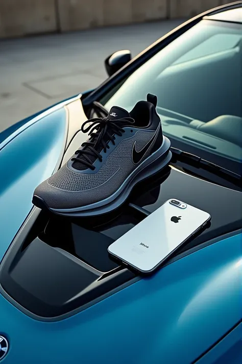 Nike shoes & iphone on bmw i8 hood