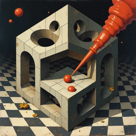 Surreal Scene, Trick Art, Optical illusion, Necker Cube, Optical Illusion Cube, illustration, By Maurits Escher