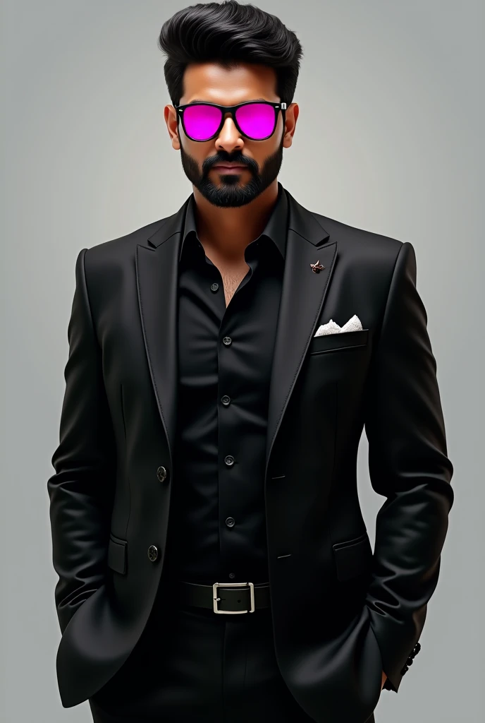 Vijay actor in black suit wearing pink sunglasses