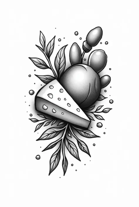 Cheese and Bread Black and White color for tattoo design