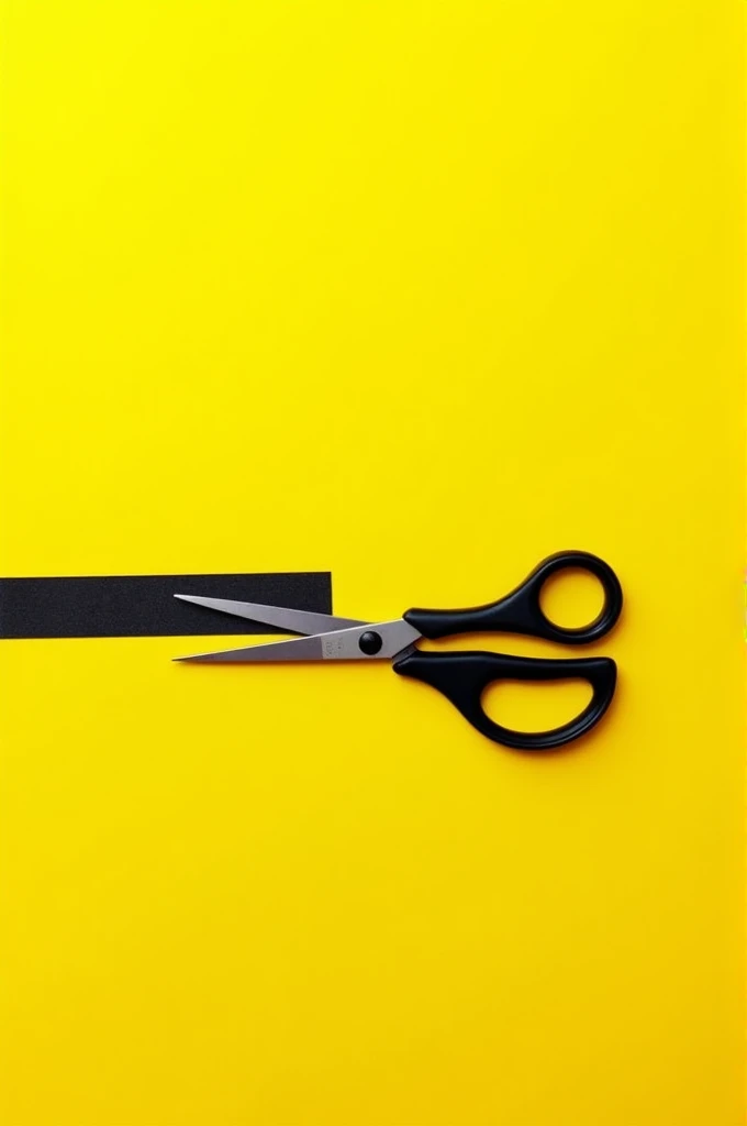 yellow backdrop, black scissors, black tape cut, written CORTES LTDA 